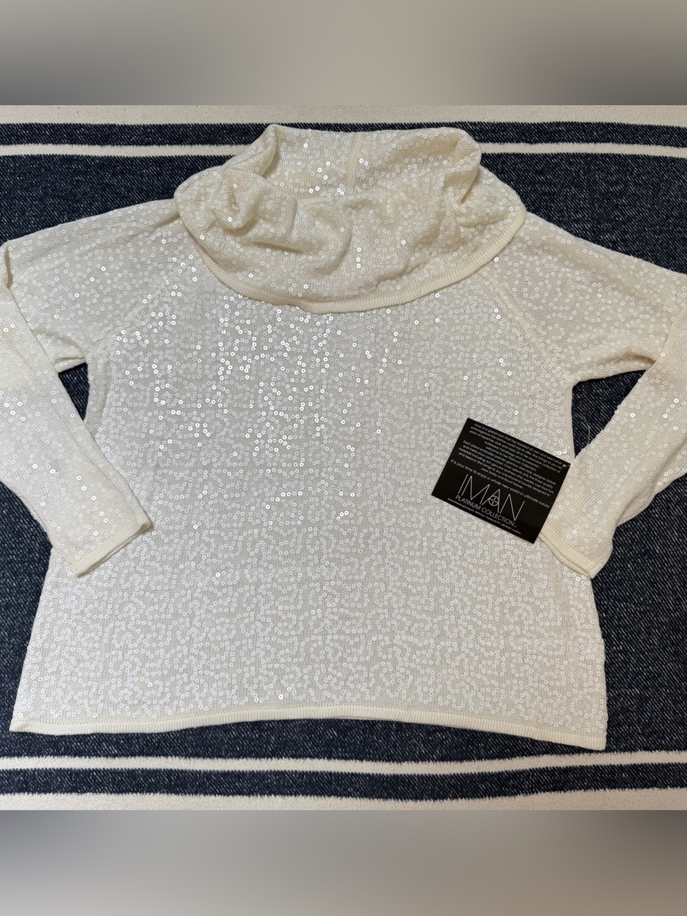 NWT Iman Sequin Cowl Neck Sweater Ivory Women’s Size 1X